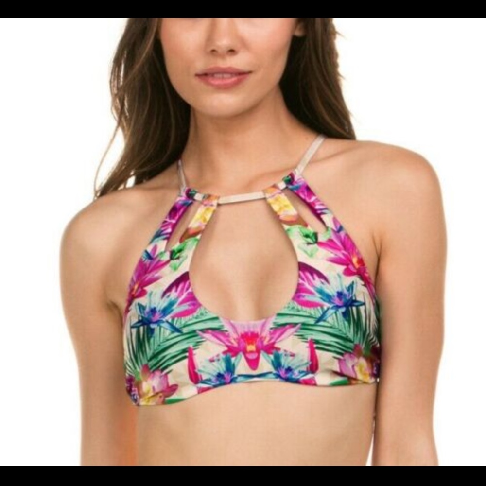 NWT $65 Isabella Rose Hot Tropics High‎ Neck Keyhole Bikini Top [SZ Small ]